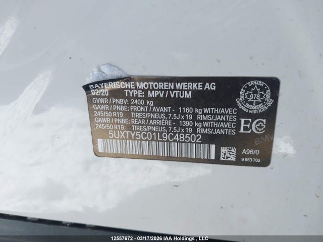12557672 :رقم المزاد ، 5UXTY5C01L9C48502 vin ، 2020 Bmw X3 Xdrive30i مزاد بيع