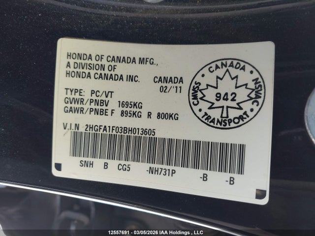 Продаж на аукціоні авто 2011 Honda Civic Ex-l, vin: 2HGFA1F03BH013605, номер лоту: 12557691