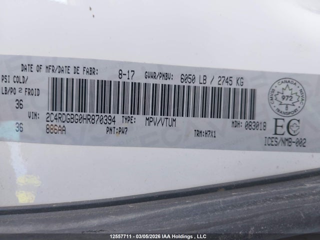 2C4RDGBG0HR870394 Dodge Grand Caravan Cvp/sxt