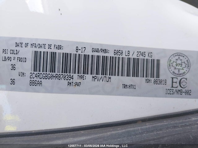 2C4RDGBG0HR870394 Dodge Grand Caravan Cvp/sxt