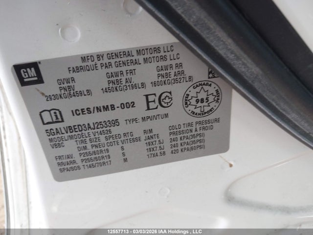 Aukcja sprzedaży 2010 Buick Enclave Cxl, vin: 5GALVBED3AJ253395, numer aukcji: 12557713
