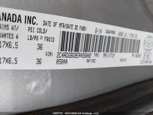 Aukcja sprzedaży 2014 Dodge Grand Caravan Se/sxt, vin: 2C4RDGBG8ER456002, numer aukcji: 12557727