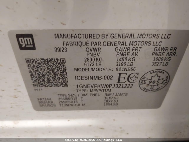 1GNEVFKW0PJ321222 Chevrolet Traverse Ls