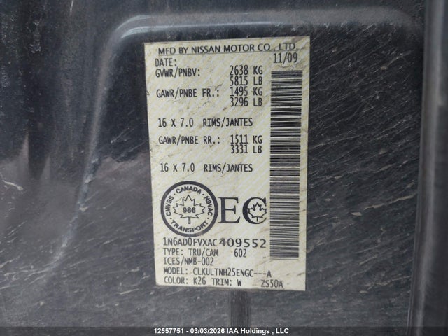 Aukcja sprzedaży 2010 Nissan Frontier Le, vin: 1N6AD0FVXAC409552, numer aukcji: 12557751