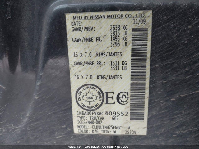 Aukcja sprzedaży 2010 Nissan Frontier Le, vin: 1N6AD0FVXAC409552, numer aukcji: 12557751