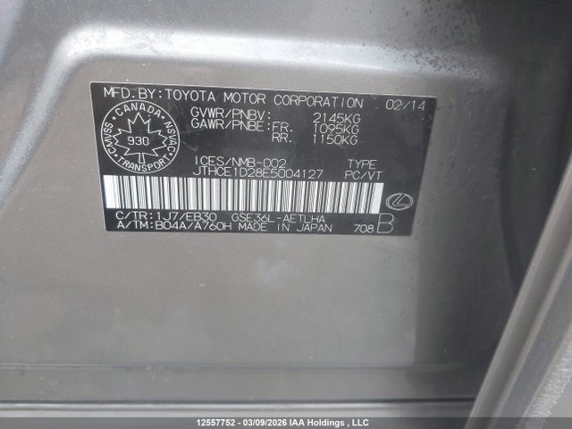 Lexus IS 350 2014 JTHCE1D28E5004127 Image 9