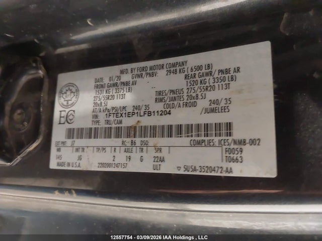 1FTEX1EP1LFB11204 Ford F-150 Xl