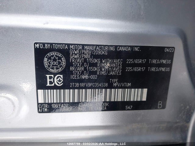 Aukcja sprzedaży 2023 Toyota Rav4 Le, vin: 2T3B1RFV9PC354538, numer aukcji: 12557759