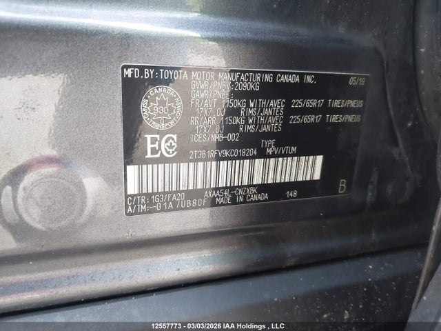 Продаж на аукціоні авто 2019 Toyota Rav4 Le, vin: 2T3B1RFV9KC018204, номер лоту: 12557773