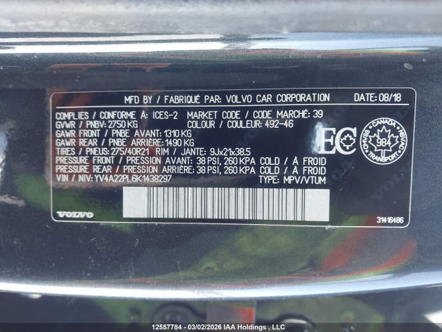 YV4A22PL6K1438297 Volvo Xc90 T6 Inscription