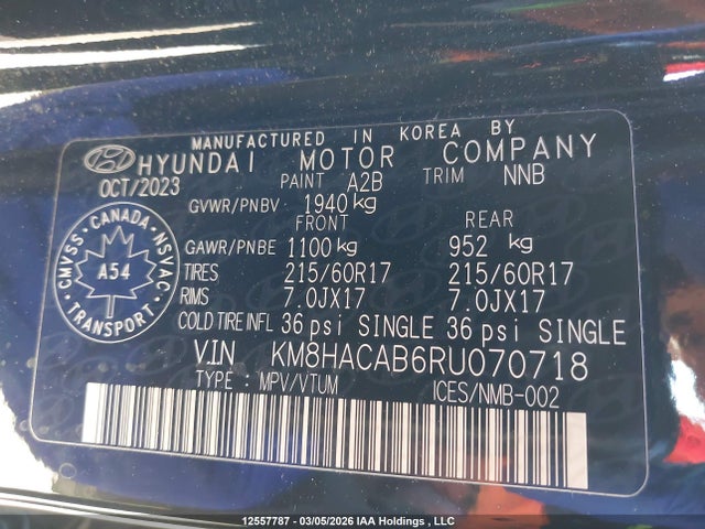 12557787 :رقم المزاد ، KM8HACAB6RU070718 vin ، 2024 Hyundai Kona 2.0l Essential مزاد بيع