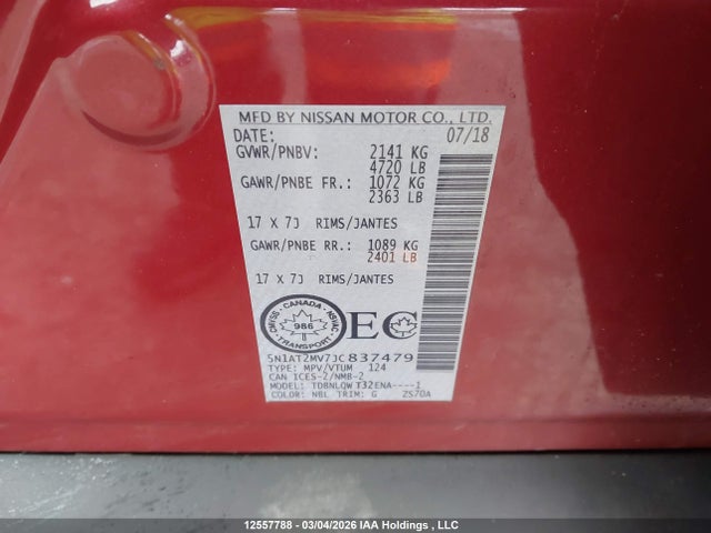 5N1AT2MV7JC837479 Nissan Rogue Midnight Edition/s/sl/sl W/propilot Assist/sv