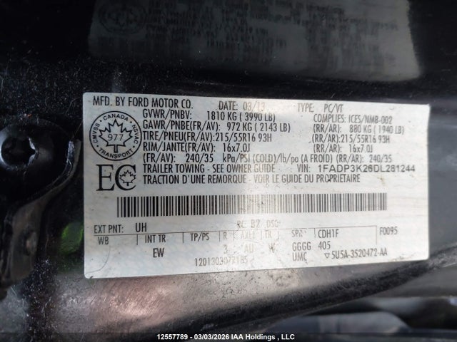 Продажа на аукционе авто 2013 Ford Focus Ambiente/sport, vin: 1FADP3K26DL281244, номер лота: 12557789