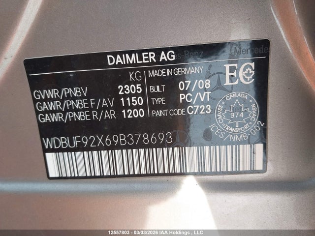 Aukcja sprzedaży 2009 Mercedes-benz E 300 4matic, vin: WDBUF92X69B378693, numer aukcji: 12557803
