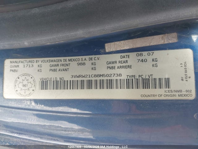 Продажа на аукционе авто 2008 Volkswagen New Beetle 2.5l, vin: 3VWRW21C88M502738, номер лота: 12557808