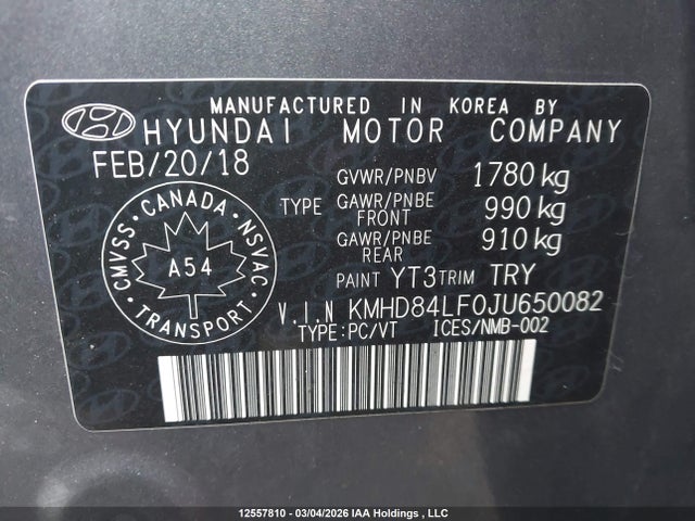 KMHD84LF0JU650082 Hyundai Elantra