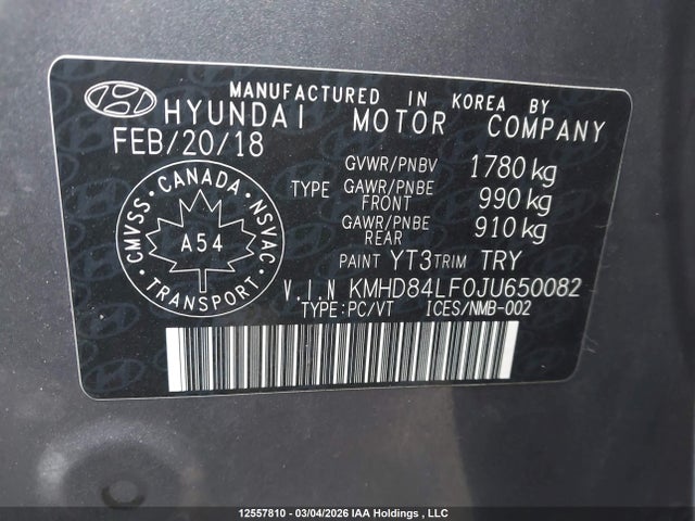 KMHD84LF0JU650082 Hyundai Elantra