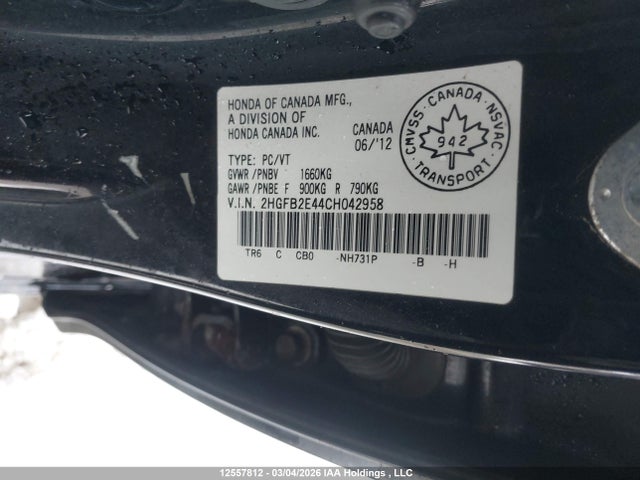 Aukcja sprzedaży 2012 Honda Civic Lx, vin: 2HGFB2E44CH042958, numer aukcji: 12557812