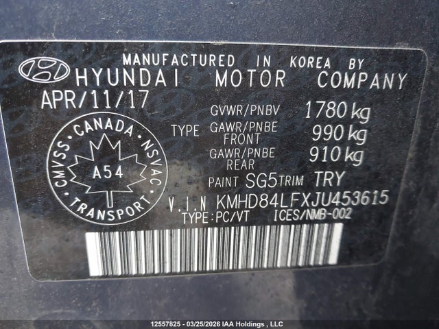 KMHD84LFXJU453615 Hyundai Elantra Sel/value/limited
