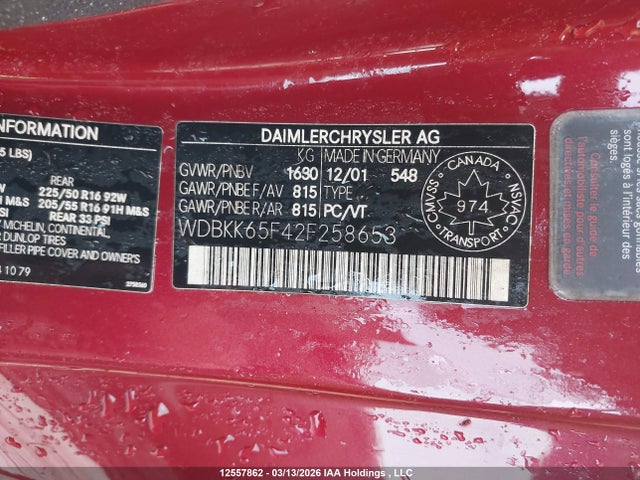 2002 Mercedes-benz Slk 320 320 მანქანა იყიდება აუქციონზე, vin: WDBKK65F42F258653, აუქციონის ნომერი: 12557862