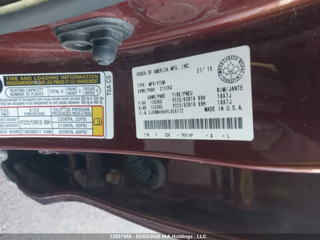 Aukcja sprzedaży 2015 Honda Cr-v Touring, vin: 5J6RM4H94FL806172, numer aukcji: 12557868