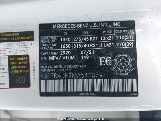 Продаж на аукціоні авто 2021 Mercedes-benz Gle 350 4matic, vin: 4JGFB4KE2MA541079, номер лоту: 12557872