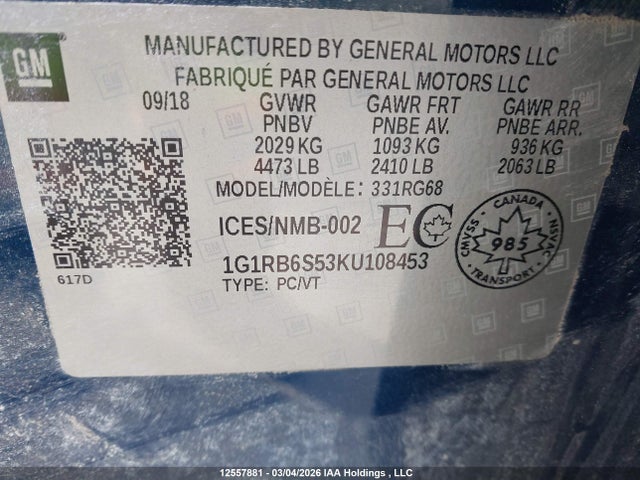 1G1RB6S53KU108453 Chevrolet Volt Premier