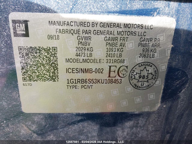 1G1RB6S53KU108453 Chevrolet Volt Premier