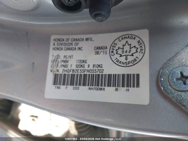 Aukcja sprzedaży 2015 Honda Civic Lx, vin: 2HGFB2E55FH055702, numer aukcji: 12557883