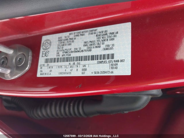 Aukcja sprzedaży 2022 Ford Escape, vin: 1FMCU9H94NUB75100, numer aukcji: 12557899