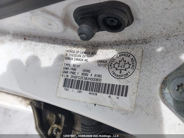 12557907 :رقم المزاد ، 2HGFC2E58JH000800 vin ، 2018 Honda Civic Lx مزاد بيع