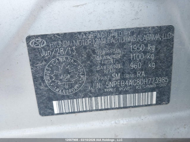 Продаж на аукціоні авто 2013 Hyundai Sonata Gl, vin: 5NPEB4AC8DH773985, номер лоту: 12557908