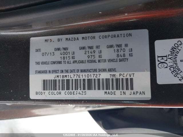 JM1BM1L77E1101727 Mazda 3 TOURING