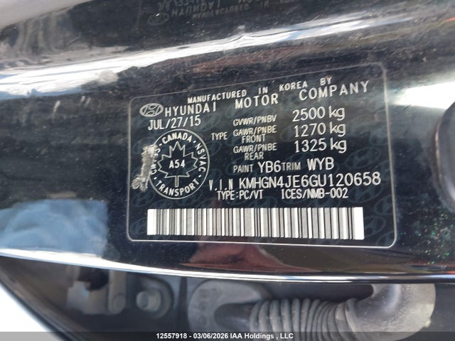 KMHGN4JE6GU120658 Hyundai Genesis 3.8 Premium