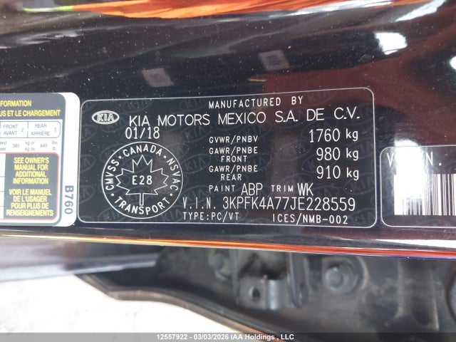 Продажа на аукционе авто 2018 Kia Forte Lx/lx+, vin: 3KPFK4A77JE228559, номер лота: 12557922