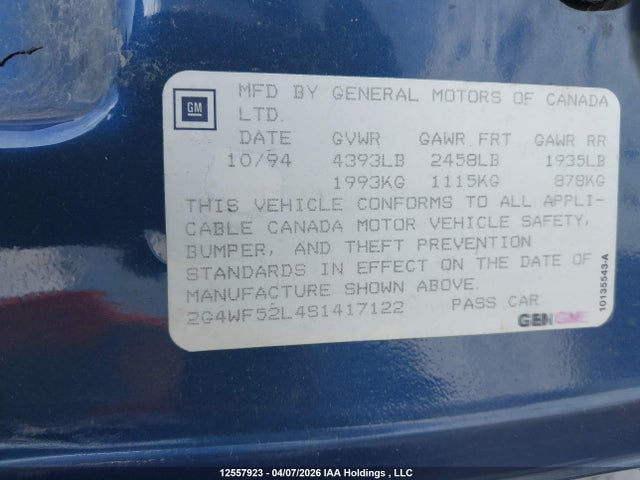 Aukcja sprzedaży 1995 Buick Regal Gran Sport, vin: 2G4WF52L4S1417122, numer aukcji: 12557923