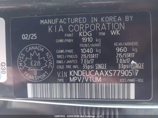 12557933 :رقم المزاد ، KNDEUCAAXS7790517 vin ، 2025 Kia Seltos S مزاد بيع
