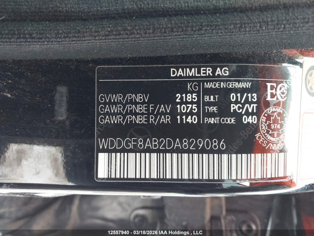 12557940 :رقم المزاد ، WDDGF8AB2DA829086 vin ، 2013 Mercedes-benz C 300 4matic مزاد بيع