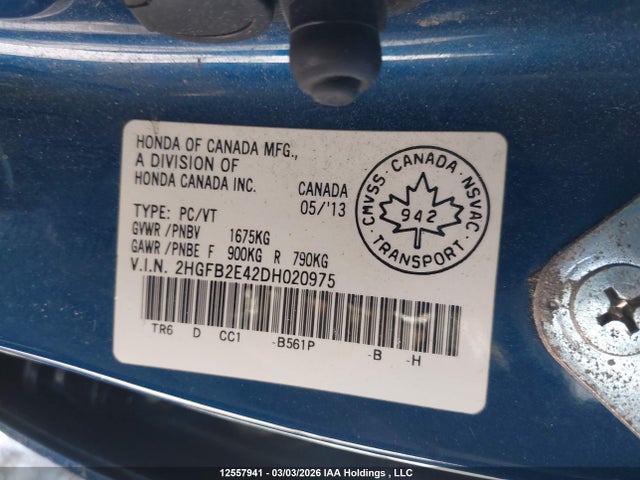 Продаж на аукціоні авто 2013 Honda Civic Lx, vin: 2HGFB2E42DH020975, номер лоту: 12557941