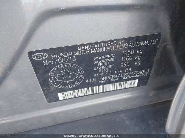 Aukcja sprzedaży 2013 Hyundai Sonata, vin: 5NPEB4AC8DH708053, numer aukcji: 12557946