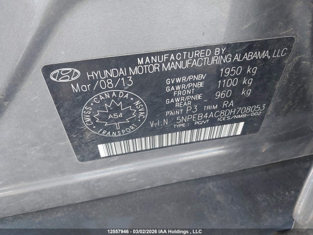 Aukcja sprzedaży 2013 Hyundai Sonata, vin: 5NPEB4AC8DH708053, numer aukcji: 12557946