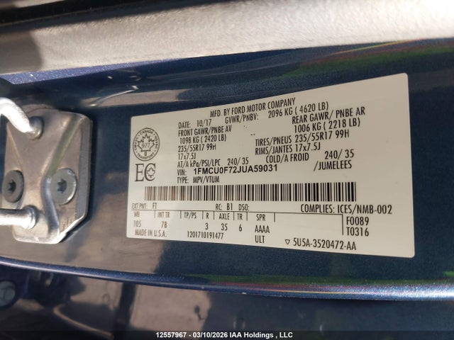Продаж на аукціоні авто 2018 Ford Escape S, vin: 1FMCU0F72JUA59031, номер лоту: 12557967