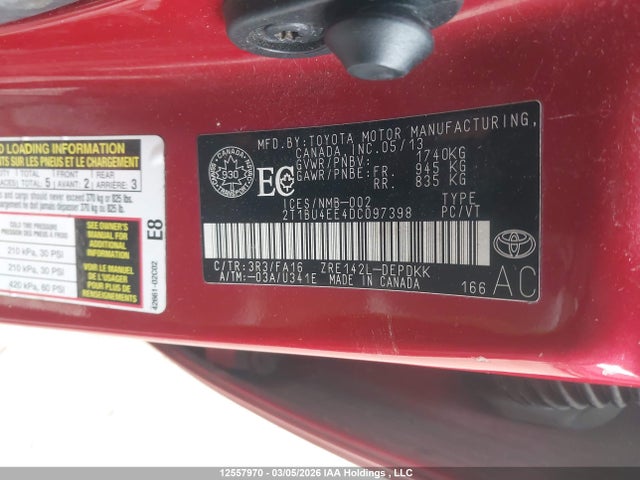 Aukcja sprzedaży 2013 Toyota Corolla Ce, vin: 2T1BU4EE4DC097398, numer aukcji: 12557970