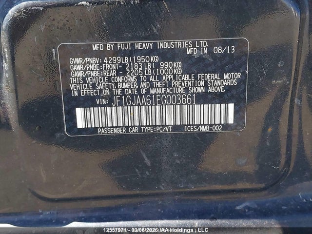 Продажа на аукционе авто 2014 Subaru Impreza, vin: JF1GJAA61EG003661, номер лота: 12557971