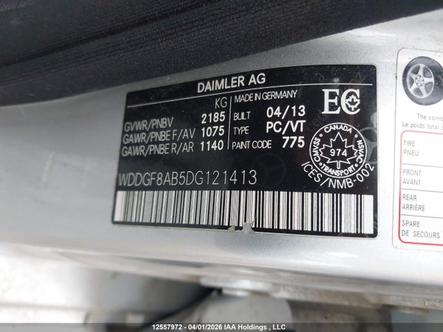 12557972 :رقم المزاد ، WDDGF8AB5DG121413 vin ، 2013 Mercedes-benz C 300 4matic مزاد بيع