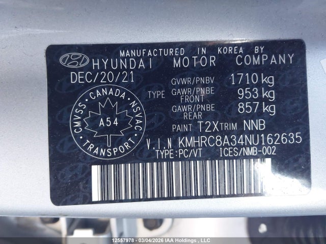 Aukcja sprzedaży 2022 Hyundai Venue Sel/limited, vin: KMHRC8A34NU162635, numer aukcji: 12557978