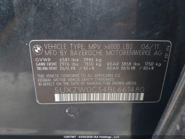 12557987 :رقم المزاد ، 5UXZW0C54BL661480 vin ، 2011 Bmw X5 Xdrive35d مزاد بيع