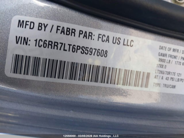 12558000 :رقم المزاد ، 1C6RR7LT6PS597608 vin ، 2023 Ram 1500 Classic Slt مزاد بيع