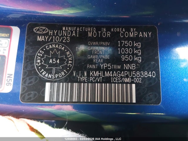 Продажа на аукционе авто 2023 Hyundai Elantra Preferred Ivt, vin: KMHLM4AG4PU583840, номер лота: 12558003