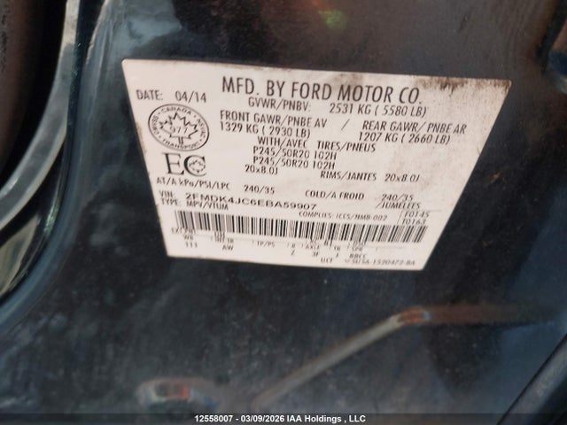 12558007 :رقم المزاد ، 2FMDK4JC6EBA59907 vin ، 2014 Ford Edge Sel مزاد بيع